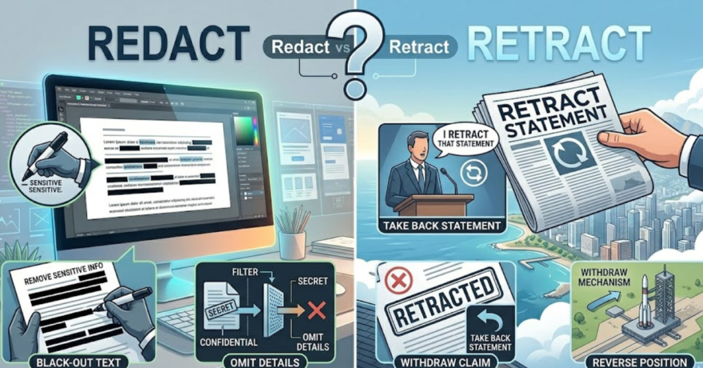 Redact vs Retract: Meaning, Differences, and Examples