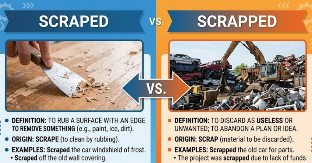 Scraped vs Scrapped: Meaning, Difference, and Usage
