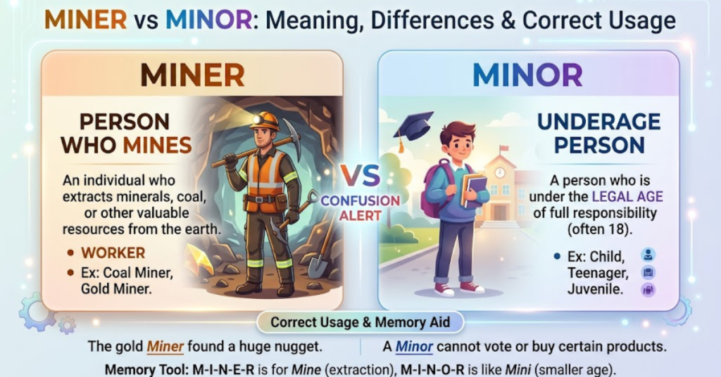 Miner vs Minor: Meaning, Differences & Correct Usage